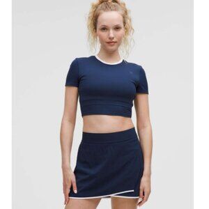 NWT Lululemon Tight-Fit Cropped T-Shirt Shelf-Bra B/C Cup, Navy Blue |Size Small